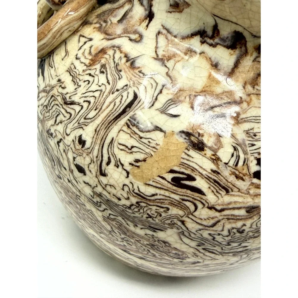 Japanese Nerikomi Neriage Marbled Agateware Pottery Vase with Ring Handles